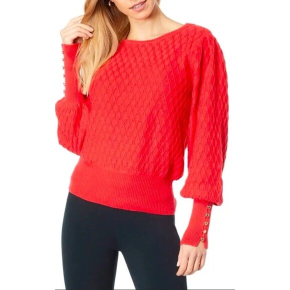 Lilly Pulitzer Jacquetta Sweater Size M Ruby Red Knit Balloon Sleeve NWT $148 - Picture 1 of 9
